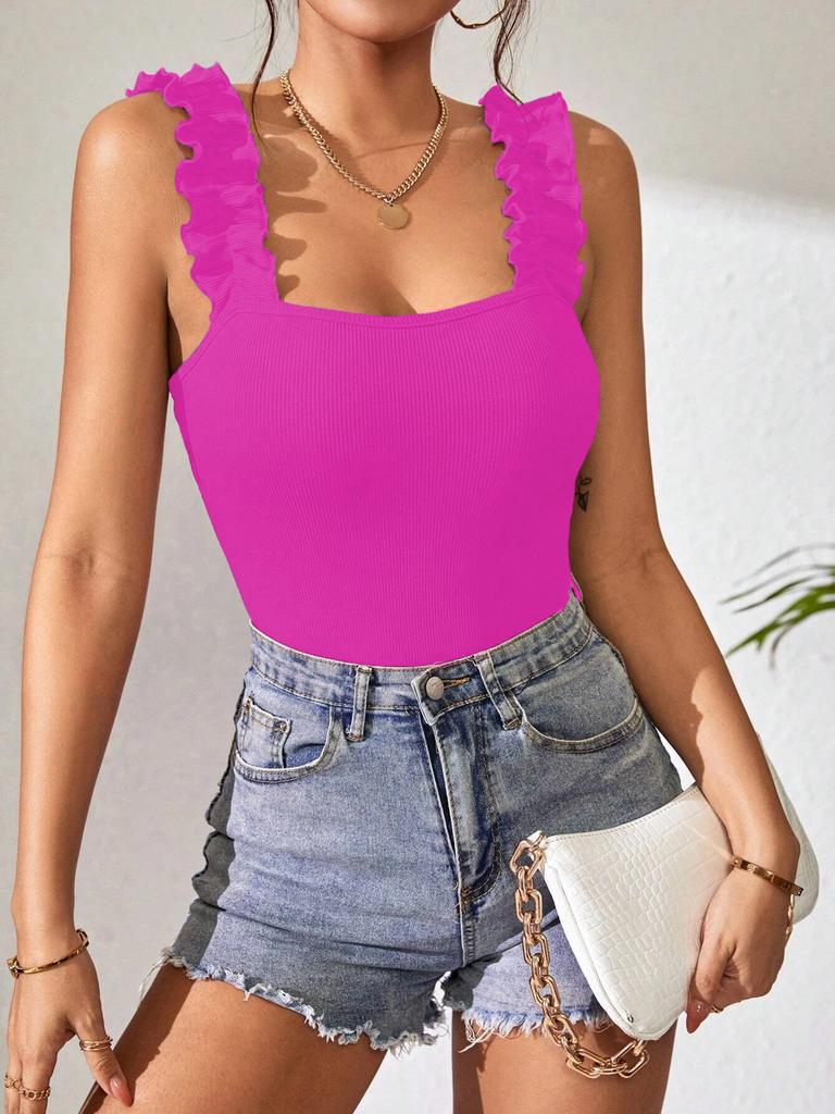 Women's Knitted Camisole Undershirt Tops Solid Color Sexy Inner Take Outside Sleeveless Jumpsuit Basic T-shirts Tank Top