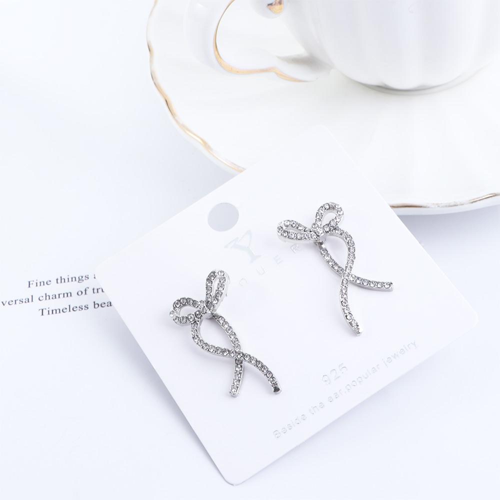 Rhinestone Ribbon Bow Zircon Bow Earrings Women Earrings Korean Style Rhinestone Bow Ear Studs