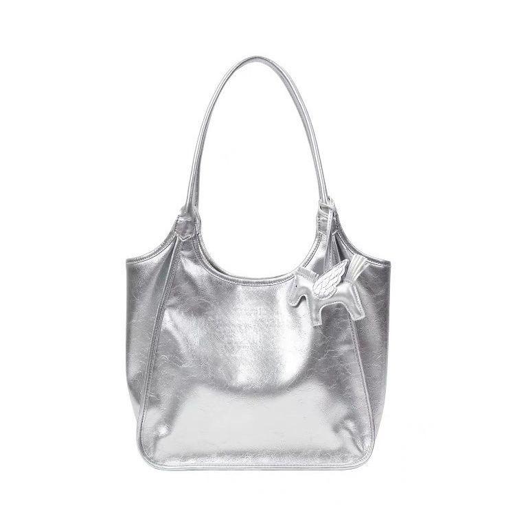 «Встречайте сверхлегкую сумку-тоут, женскую сумку с серебристой текстурой, высококачественную сумку для поездок на работу, большую сумку через плечо.