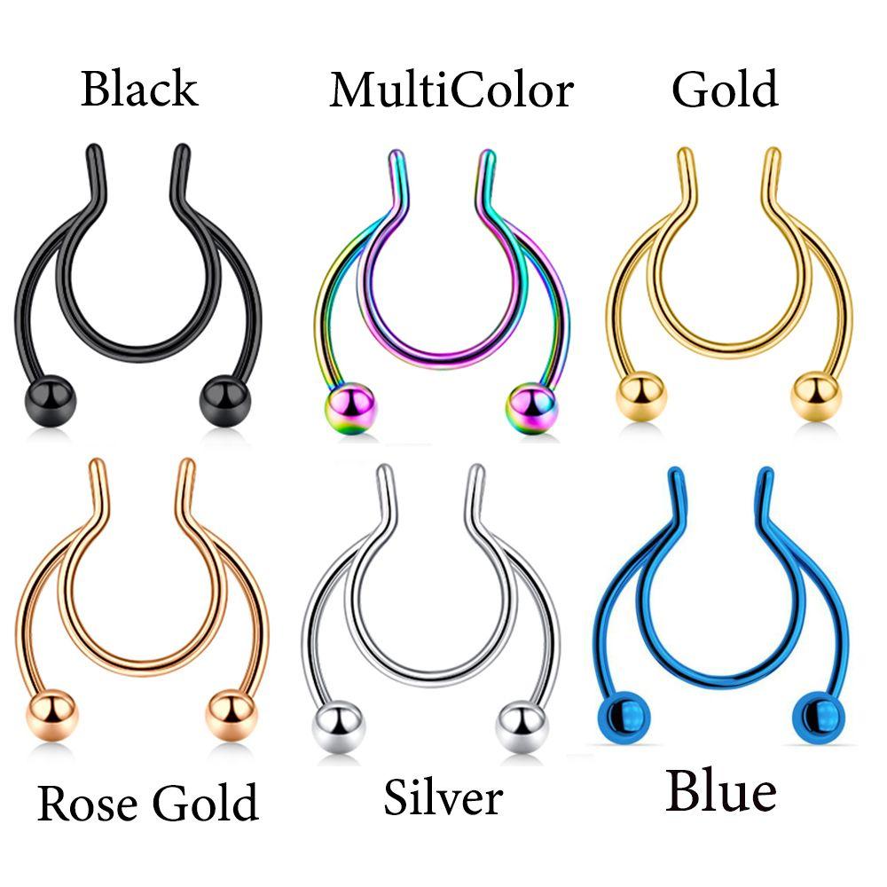 Fashion Colorful Fake Septum Stainless Steel Jewelry Non Piercing Nose Ring