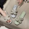 Internet Celebrity Slippers Women's Wear 2025 Spring and Summer New Korean Version of Versatile Fashion Pearl Rhinestone One-word Flat Bottom Sandals