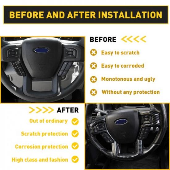 Carbon Fiber Interior Steering Wheel Cover Trim Accessories For 15-20 F150 Ford