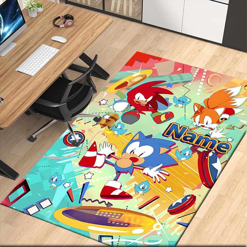 Custom Name Sonic Printed Carpet, Rug for Office Chair Living Room Bedroom Kitchen Room Decor Gifts.