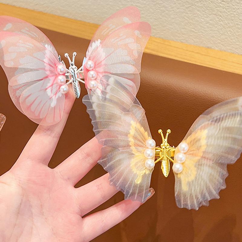 Красочные крылья, большая бабочка, жемчужная заколка для волос, детские милые милые аксессуары для волос