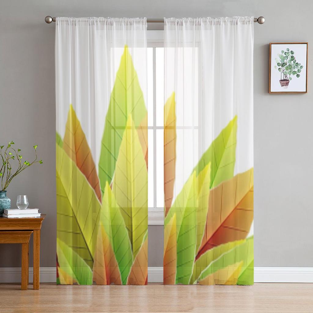 Ветка Свежие Зеленые Листья Прозрачные Шторы для Гостиной Прозрачный Тюль Оконные Шторы Спальня Кухня Домашний Декор Вуаль Шторы