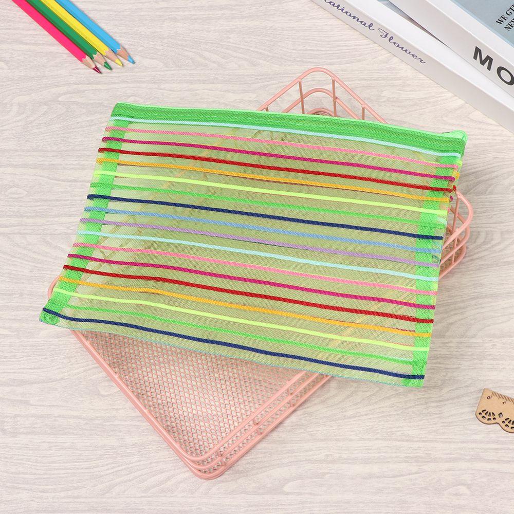 Makeup Cosmetic Stationery Rainbow Color Grid Cosmetic Storage Mesh Pen Bag Zipper Pencil Case