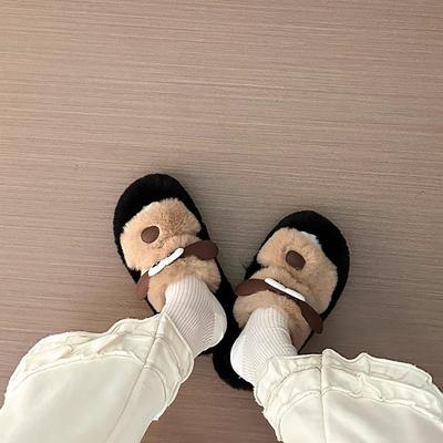 Милая мультяшная удобная пара, наступающая на шлепанцы, женские 2025 осень новая уличная одежда домашние Мао Мао Баотоу тапочки-шлепки прилив