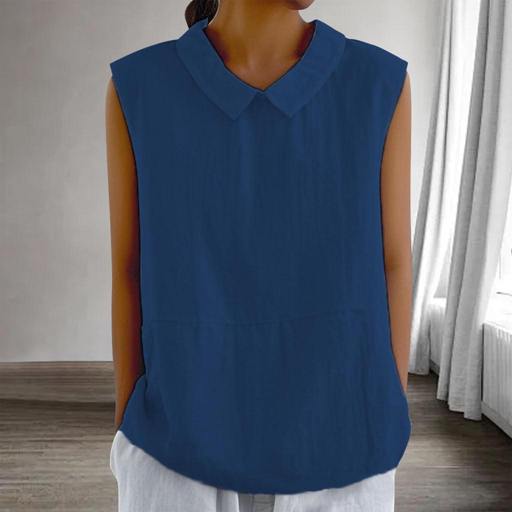 Women's Fashion Solid Color Collar Sleeveless Pullover Shirt Top