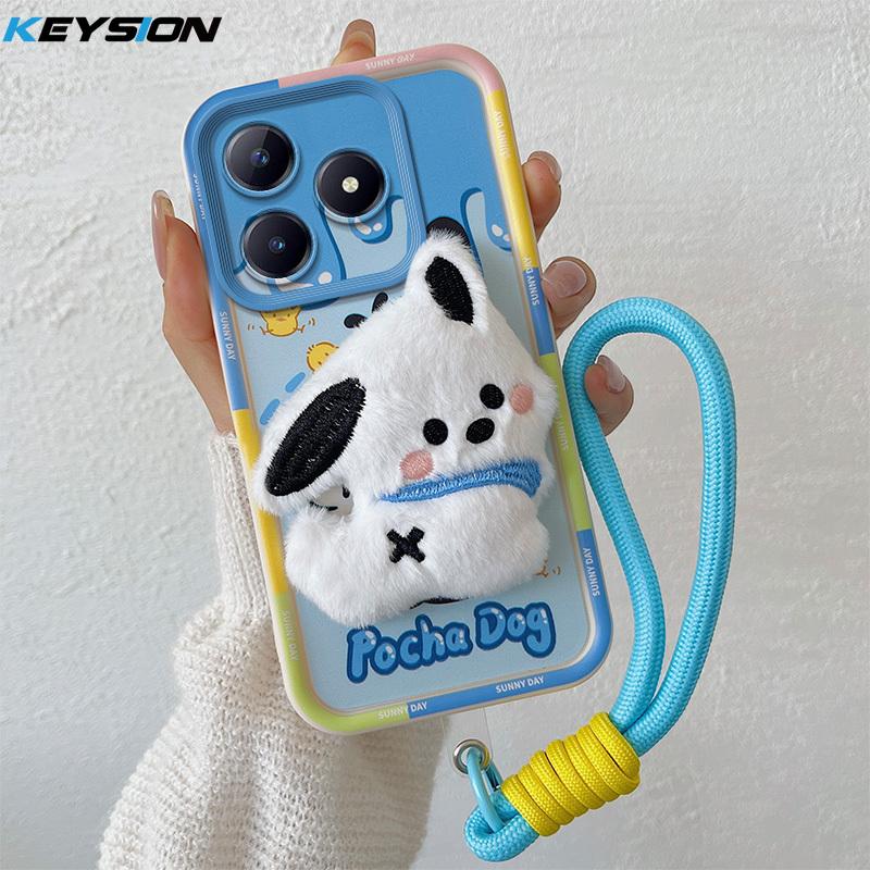 KEYSION Милый 3D мультяшный плюшевый чехол для Realme C63 C61 со шнурком Мягкий силиконовый противоударный чехол для телефона Realme C53 C51