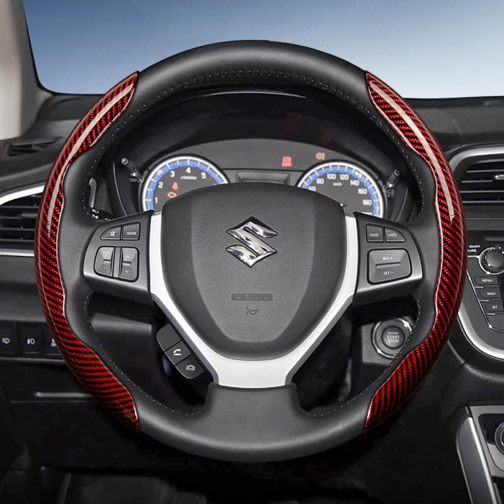 zkfan8 Suitable for Suzuki Carbon Fiber Texture Steering Wheel Cover with Segmented Quick-Release Design for Wagon R Swift Ertiga Brezza Baleno Fronx
