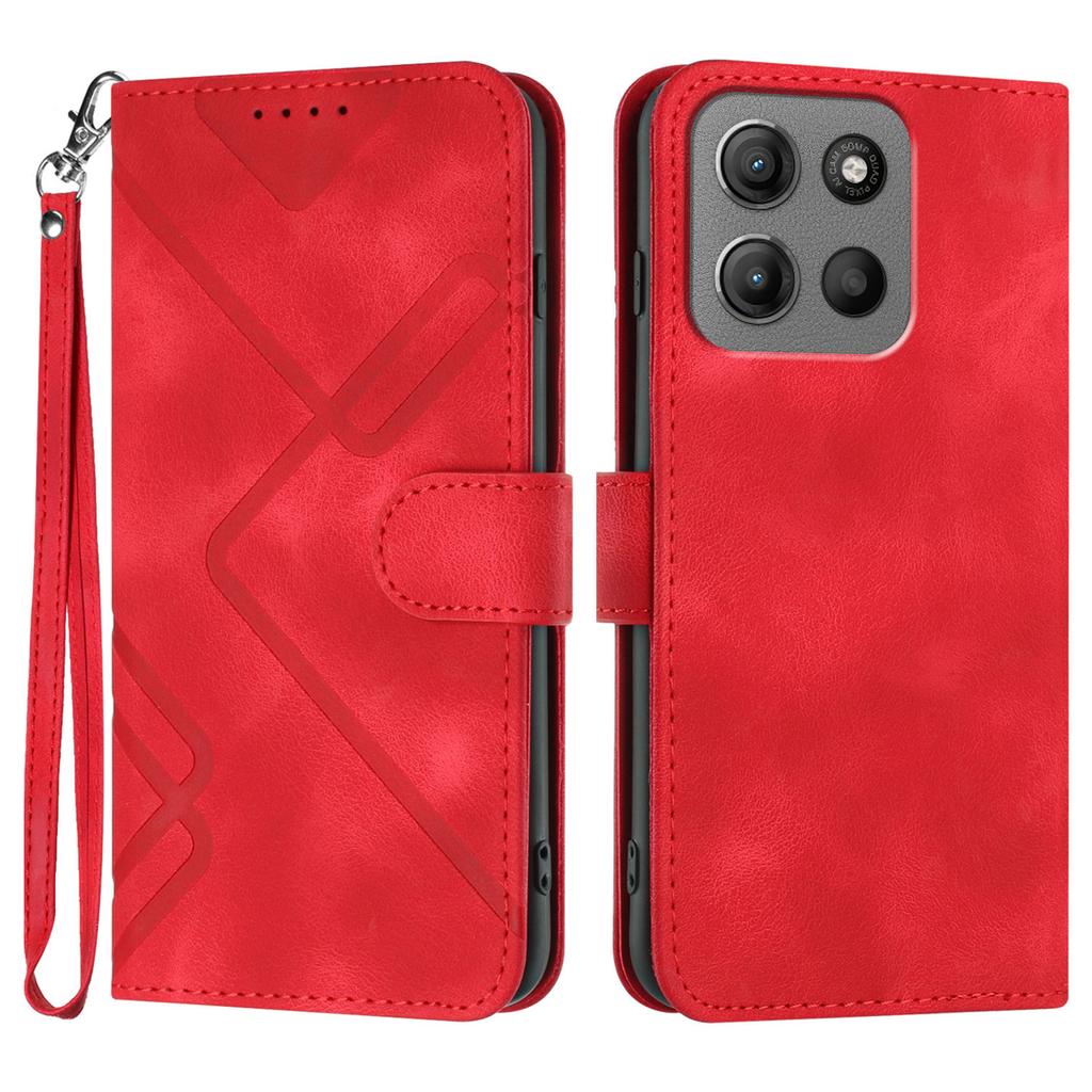 For Motorola Moto G15 Power 4G/Motorola Moto G15 4G Wallet Case Line Imprinted PU Leather Phone Cover with Strap