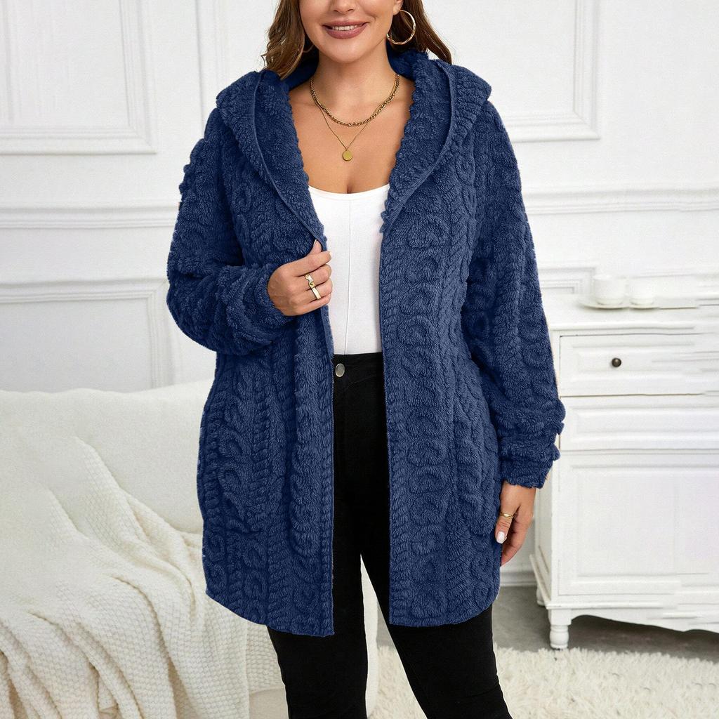 Women's Winter Clothing Women Hooded Cardigan Fuzzy Jacket Winter Open Front Fleece Coat Outwear