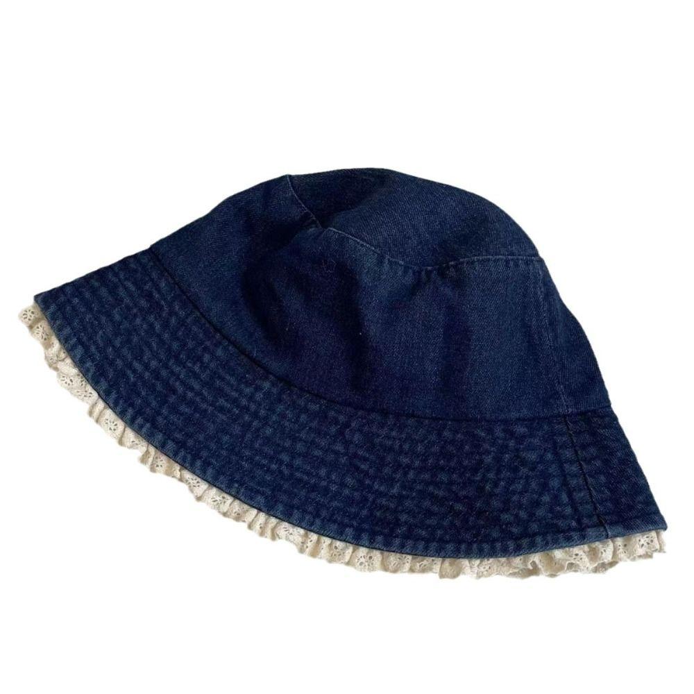 Big Brimmed Denim Bucket Hat Y2K Panama Hat Casual Lace Fisherman Hat Lady