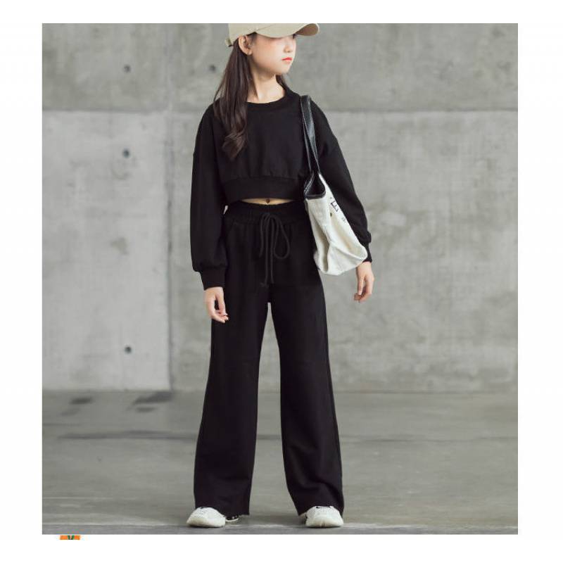 Spring Autumn Teenager Girls Clothes Suit Casual Long Sleeve Sweatshirt and Wide Leg Pants Kids Tracksuit