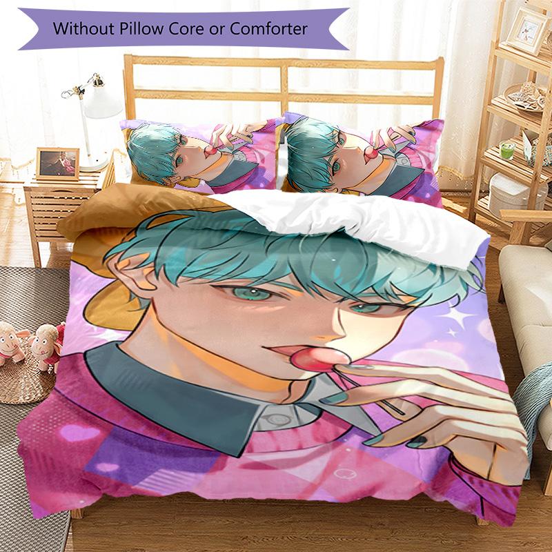 KPOP Hunter 3pcs Bedding Set Duvet Cover Closure Includes 1 Duvet Cover & 2 Pillowcases for All Seasons Bedroom Home Dorm Decor