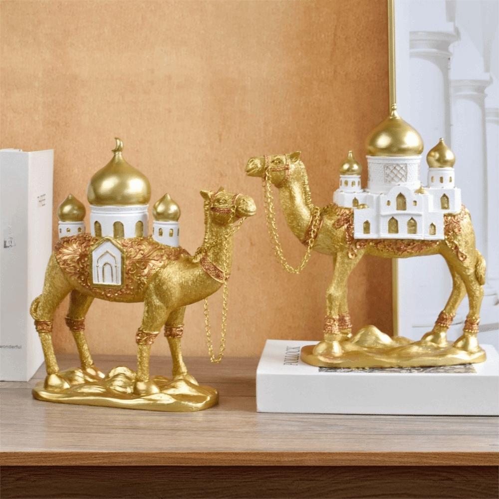 Gold Eid Mubarak Camel Statue Resin Camel Sculpture Light Luxury Ramadan Camel Figurine Party