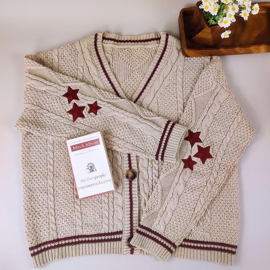 Winter Loose Cardigans Women Star Embroidered Tay Vintage Y2K Streetwear Autumn Single Breasted Long Sleeve Top Swift Knitted Sweaters
