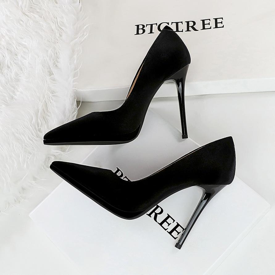 Туфли на сверхвысоком каблуке, водонепроницаемая женская платформа, тонкий каблук, неглубокий вырез, острый носок, утолщенная замша Xishi Single Shoes