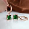 Classic Simple Emerald Cut Green Stone Small Hoop Earrings Rose Gold Color Jewelry Women's Valentine's Day Mom Gifts Pendientes