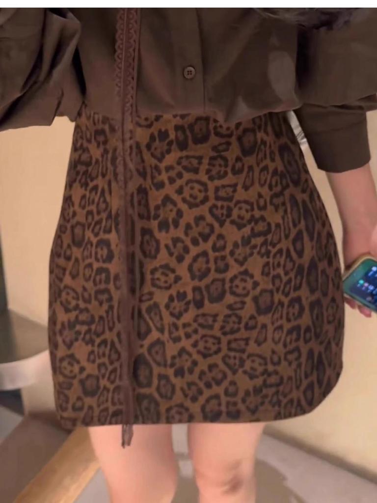 Новая женская юбка-миди с леопардовым принтом и высокой талией, облегающая фигуру, в стиле ретро, А-силуэта, мини.