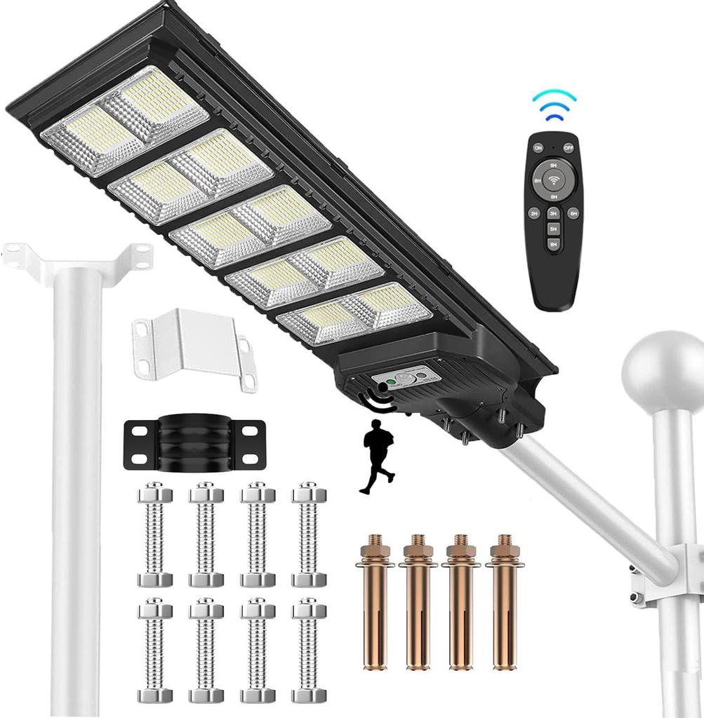 [2025 Durability Upgrade, 55,000 Lumens] LED Solar Street Light, Outdoor, 1000W, IP67 Waterproof, Motion and Light Sensor, Ideal for Security,