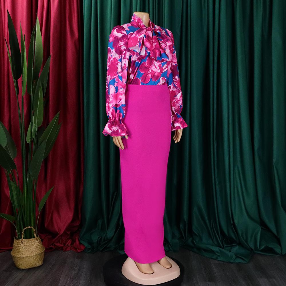 YYFS Женские модные повседневные костюмы с цветочным принтом и длинными рукавами на осень-зиму