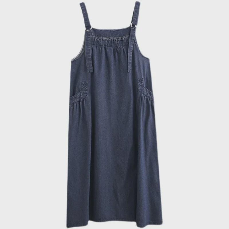 2024 Plus Size Women's Spring/Summer Denim Suspender Swing Dress