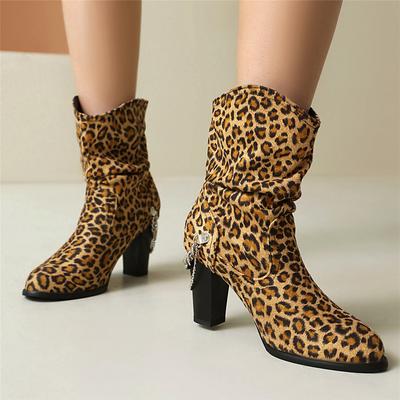 Модные плиссированные полусапоги для женщин обувь на блочном каблуке с цепочкой ботильоны повседневная женская осенне-зимняя обувь черный леопард размер 35-48