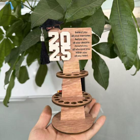Graduation Wooden Money Holder Tower Double Layers Cash Storage Rack Class of 2025 Graduates Money Gift Grad Party Desktop Decoration