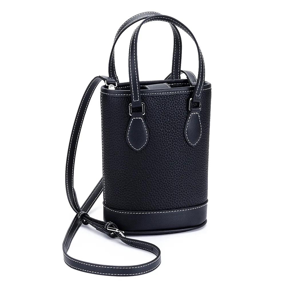 Luxury Women Cross Body Bags Trendy Genuine Cow Leather Lunch Bag Bucket Bag Food Basket Amazon Picnic Handbag Soft Top-handle