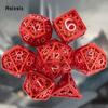 7 шт. красно-белые зубчатые колеса, металлические кубики, набор полых металлических многогранных кубиков, подходит для ролевой игры, настольной игры, карточной игры