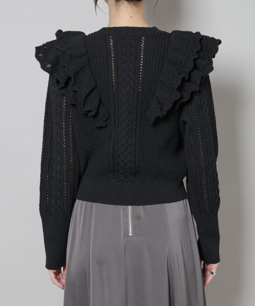 Nano Universe Ruffle Cable Knit F Women's Pullover, 010, Black, 669-5222324