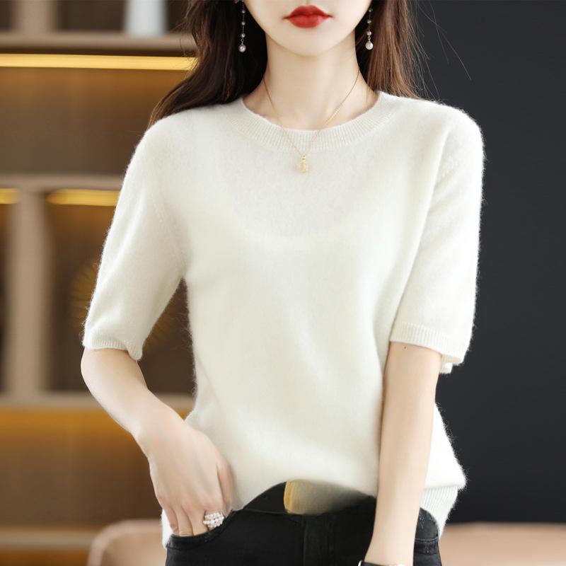 INDFS Women's Fashion Casual Summer Spring Solid Color Print Short Sleeve O-Neck Blouses & Shirts