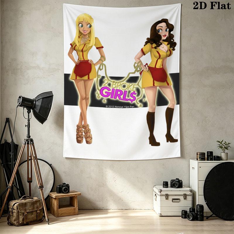 2 Broke American Sitcom Wall Tapestry Aesthetic Wall Hanging Printed Fabric Blanket Decorative Tapestries For Bedroom Living Room Home Decor