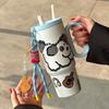 Cute 720ml Vacuum Cup Stainless Steel Cartoon Sticker Straw Cup with Handle Large Capacity Coffee Mug for Women Girls