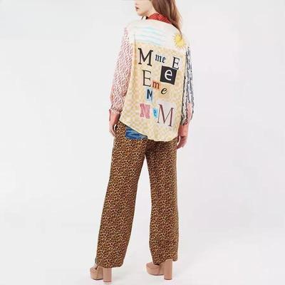 Женская новая повседневная праздничная рубашка с длинными рукавами и брюками с леопардовым принтом, костюм-двойка