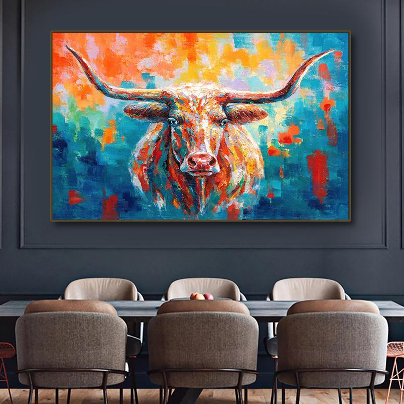 Абстрактная цветная картина маслом Плато Яка Картина маслом коровы Плакат с дикой природой и гравюра Куадрос Настенная картина