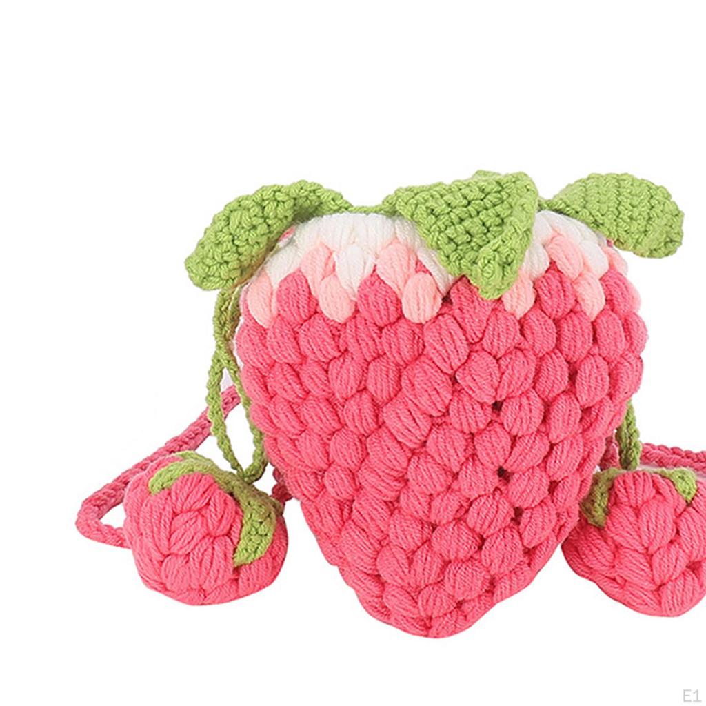 Knitted Shoulder Bag Crochet Crossbody Lovely Decorative Strawberry Shaped Handbag Purse for
