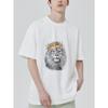 Crewneck T Shirt White Lion with Crown Print Casual Streetwear Fashion Unisex Top for Men and Women Daily Wear Party Outfit