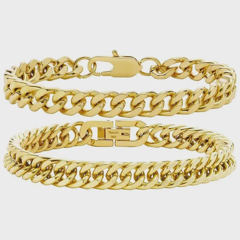 5-Piece Stainless Steel Cuban Figaro Bracelet Set - Non-Fading Titanium Steel Fashion Casual Accessory