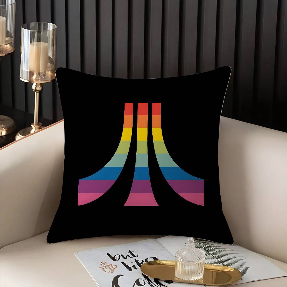 Classic A-AtariS Game Logo Pillow Case Home Dorm Chair Back Short Plush Double-sided Printing Office Nap Time Cushion Cover