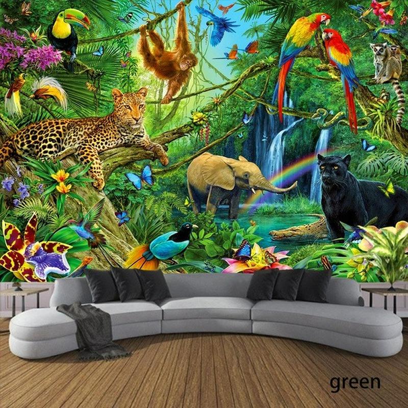 Настенный гобелен в стиле арт-деко для спальни «Король леса», гобелен с тигром и леопардом, гобелен с лесными животными, настенный гобелен