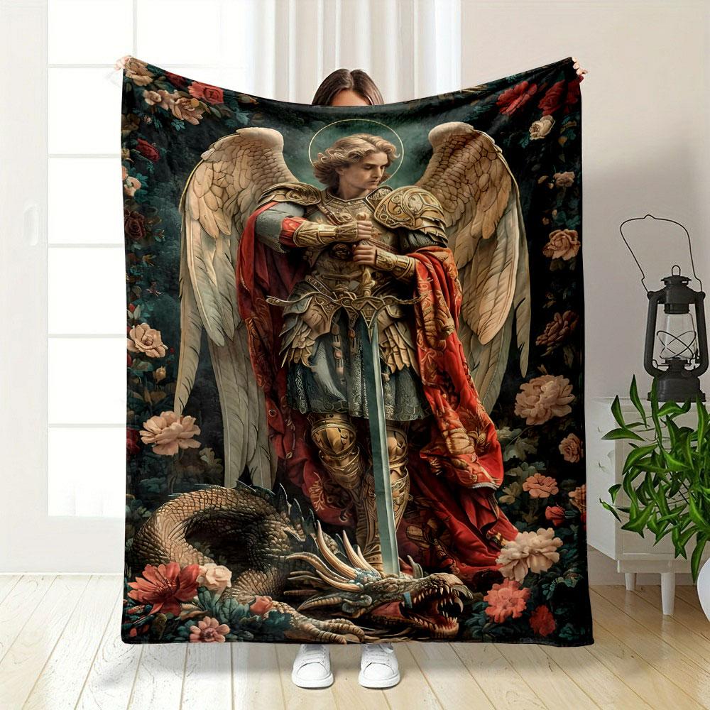 Archangel Michael Dragon Floral Blanket bedroom Blanket for Livingroom Couch lunch break Soft throw for Friend's festival Gift