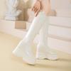 Fashion 11CM Microfiber Genuine Leather Platform Wedges Knee High Boots Woman Plush Modern Hidden Heel Winter Autumn Shoes Plush