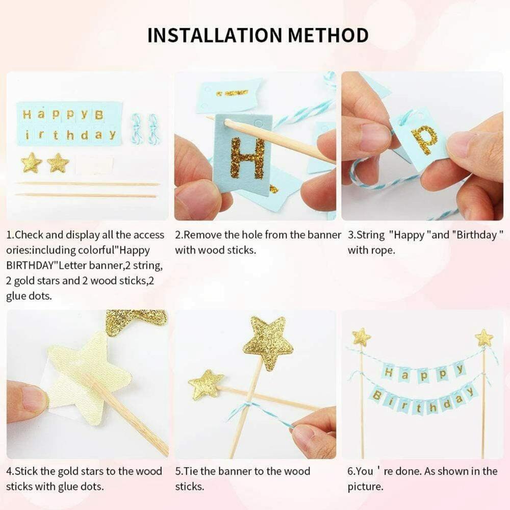 Adults Bunting Happy Birthday Gold Banner Baking Decoration Cake Flags Cake Topper Party Supplies