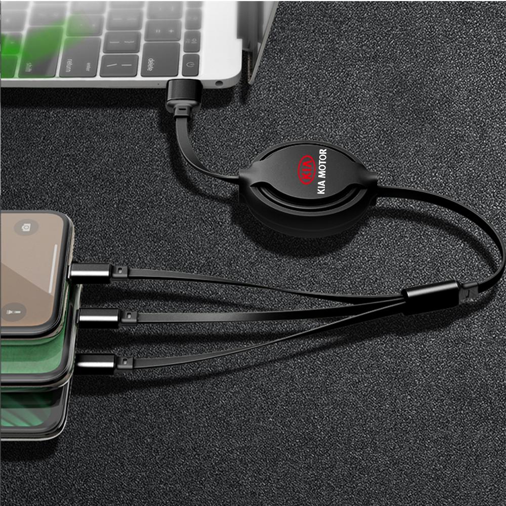 2026 Hot Car Sticker Car 3 in 1 Fast-charging IPhone Phone USB Charger Cable For KIA Sportage Ceed Sorento Cerato Optima Picanto