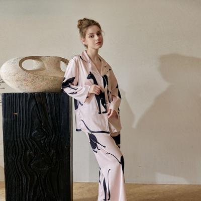 Пижама женская с длинными рукавами, розовая с принтом женская весенняя тонкая домашняя одежда