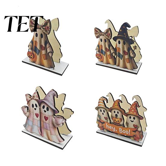 Fall Harvest Party Supplies Halloween Wooden Napkin Holder, Ghost Black Cat Decorative Tabletop Tissue Pumpkin Centerpiece Dispenser, Paper