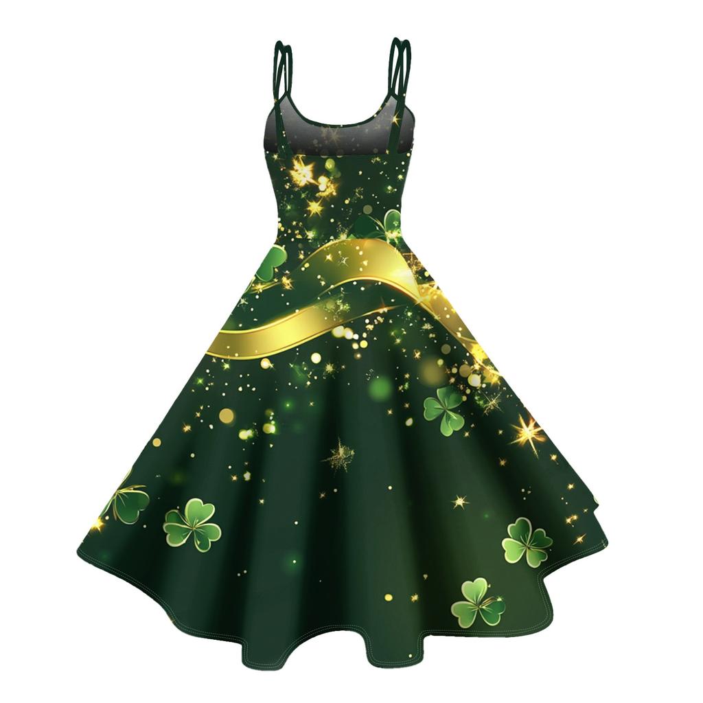 Women's Fashion St. Patrick's Day Printed Sexy Strapless Gothic Cocktail Dress Punk, Vintage Dress.