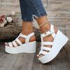 Fashion Wedge Heel Roman Sandals 2025 New Summer High Heel Thick-soled Women's Shoes Fashionable One-word Buckle Platform Sandals